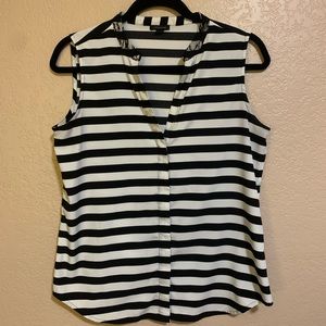 Ann Taylor Black & White Striped Sleeveless Blouse